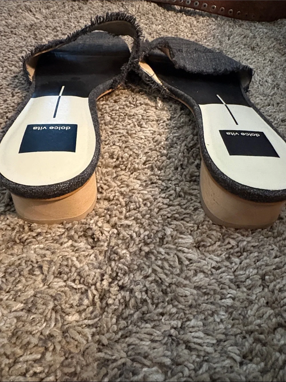Dolce Vita Black Frayed Fabric Slide Mules